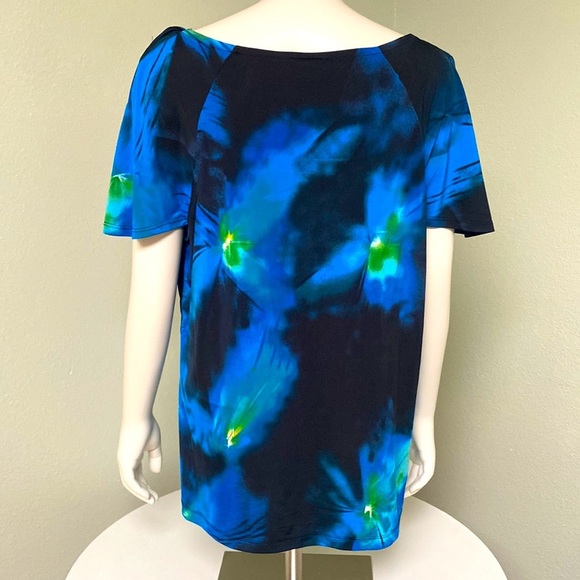 Worthington Black and Blue Print Patterned Dressy Blouse Size XL - Picture 3 of 7